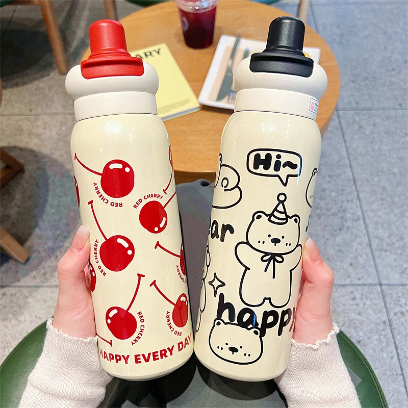 316双饮吸管保温杯女高颜值可爱清新学生水杯大容量运动便携杯子