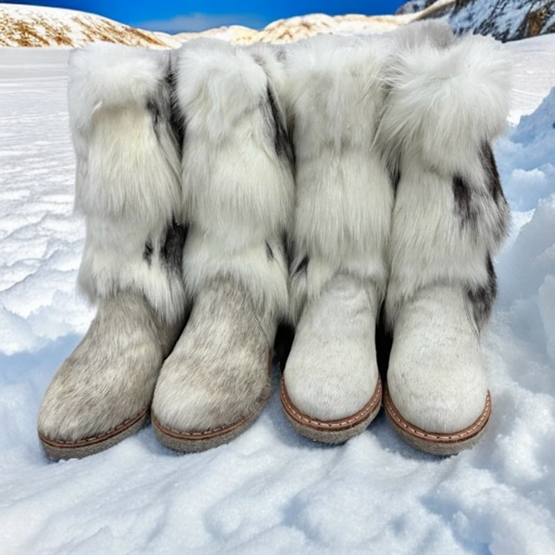 211-05女士冬季狐狸毛马毛靴时尚百搭保暖