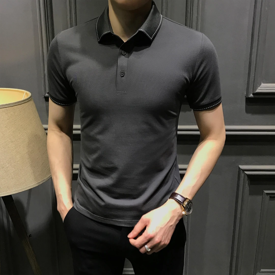 时尚百搭短袖polo衫男夏季新款修身休闲体恤潮流商务高级翻领T恤