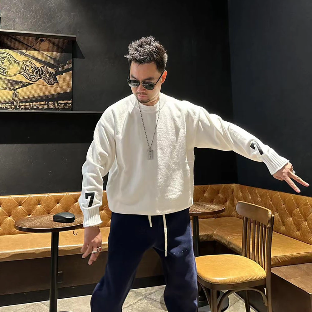 【7字提花毛衣】35315冬季新款潮牌情侣贴标简约慵懒风时尚针织衫男