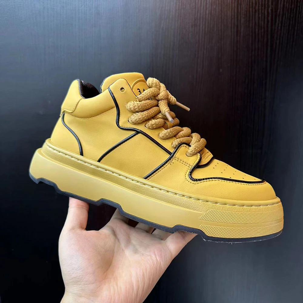 【潮牌百搭高帮鞋】6935-7冬季新款潮牌小众原创黄色短靴休闲鞋男潮