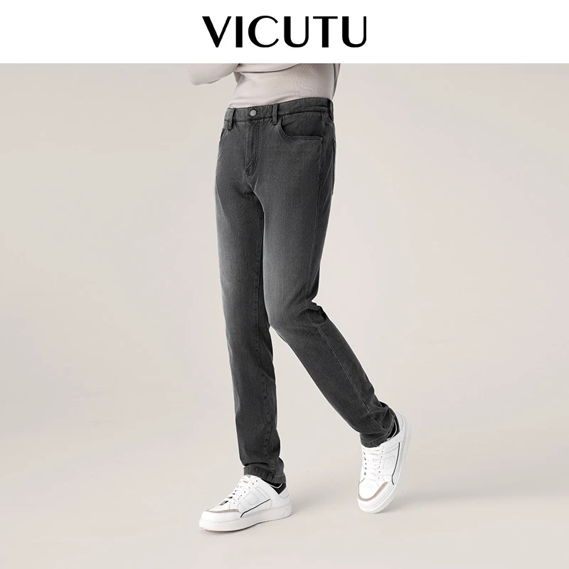 【舒暖保温】威可多（VICUTU）男士牛仔裤2023新款舒弹直筒休闲裤保暖