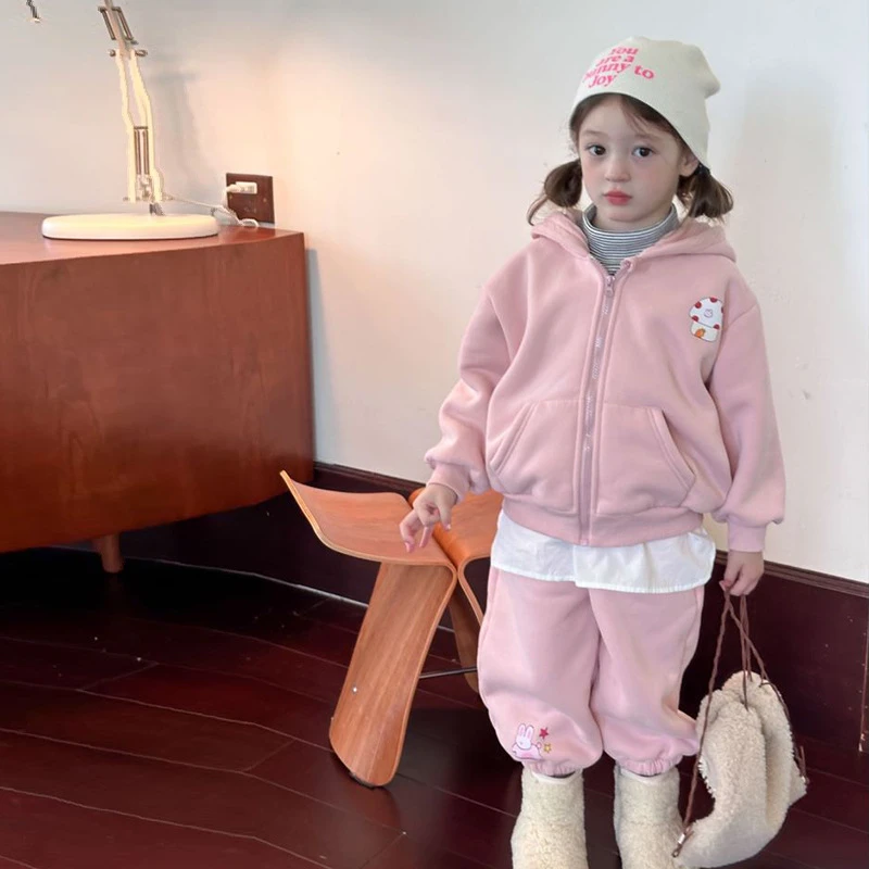 女童加绒卫衣套装秋冬新款休闲HS55125