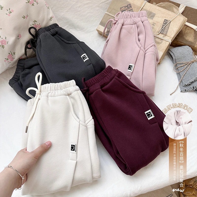 【橘子家】加绒休闲裤秋冬装中小童加厚贴标卫裤运动裤子HS55057