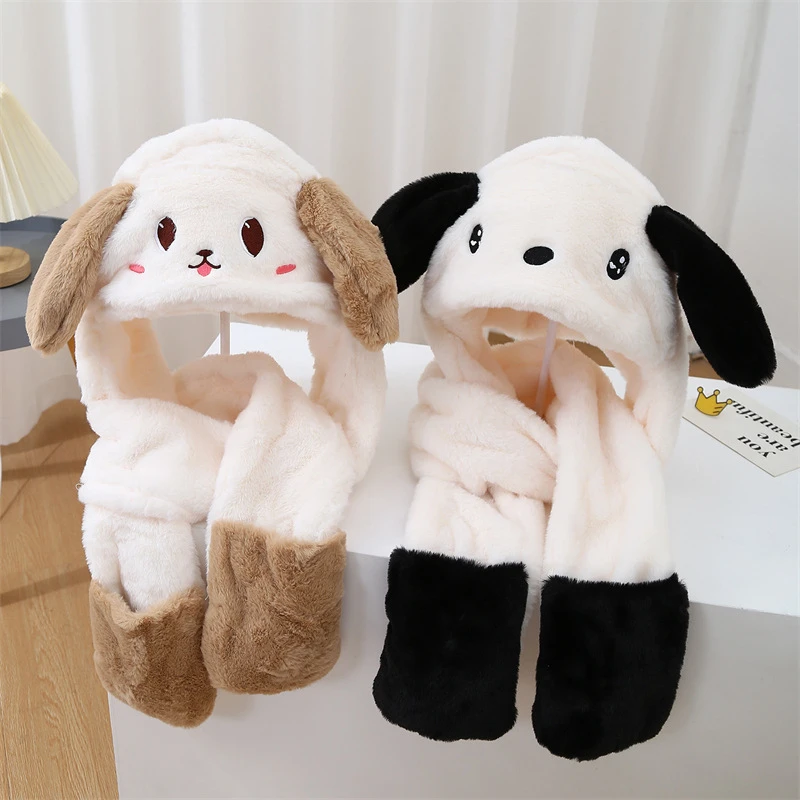 儿童帽子围脖一体秋冬季女童兔耳朵会动围巾男童毛绒宝宝保暖冬帽