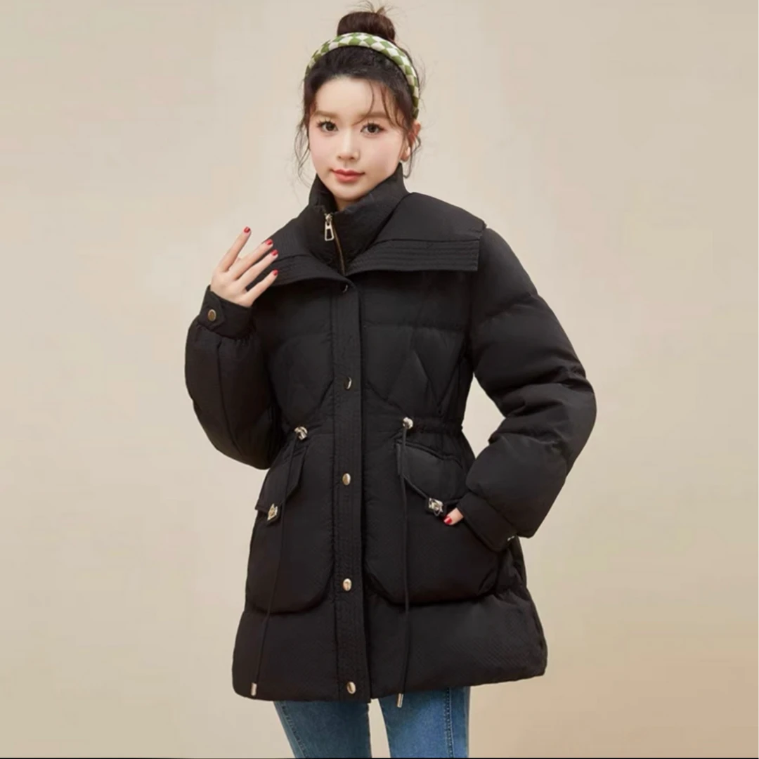 【90白鸭绒】2023新款显瘦羽绒服加厚时尚假两件连帽收腰中长款秋冬