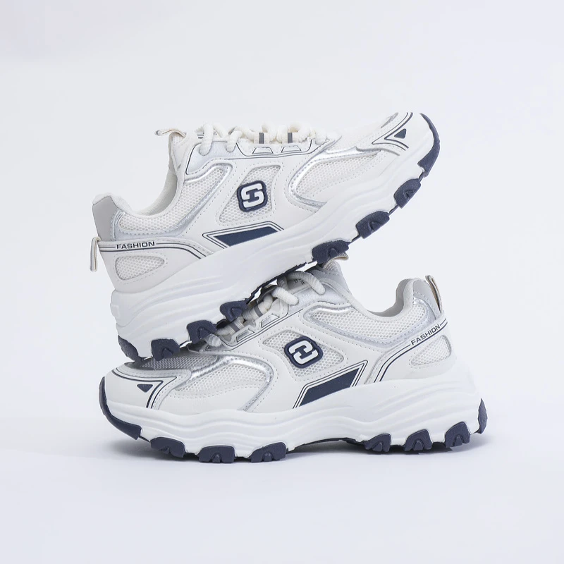 新款女士系带2024网面秋夏厚底跑步潮流透气白色休闲运动鞋