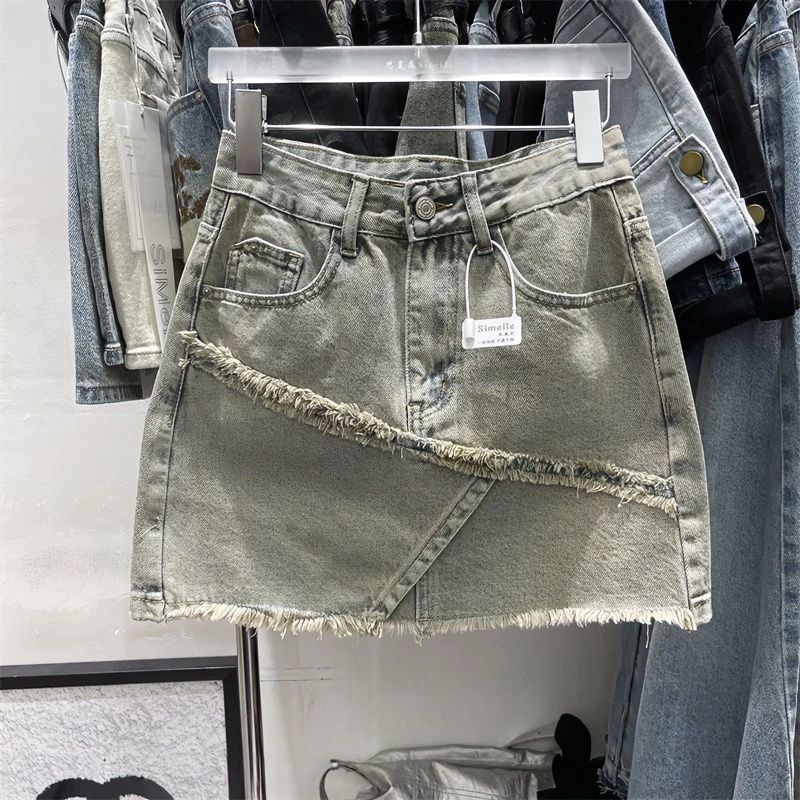 高腰春夏水洗韩版成人牛仔短裙时尚不褪色丹宁风半身裙百搭