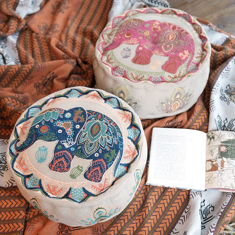 印度翘鼻象绣花坐垫蒲团40*20cm家用客厅飘窗垫禅修垫