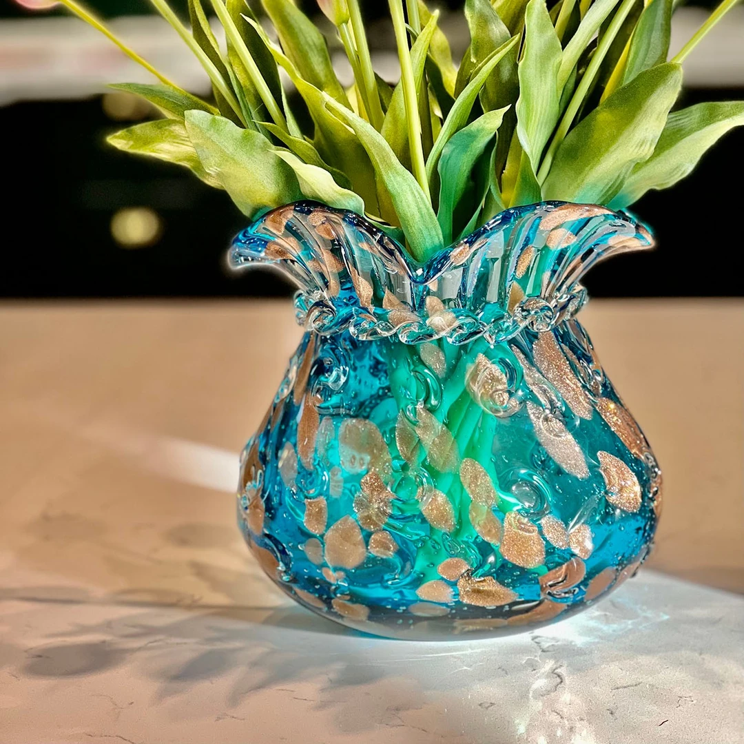 美式复古手工花边福袋琉璃花瓶24*19cm