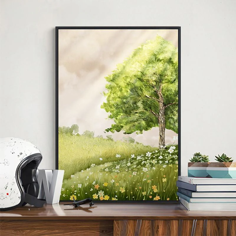 治愈系沙发背景墙装饰画北欧小清新挂画免打孔森林壁画30*40