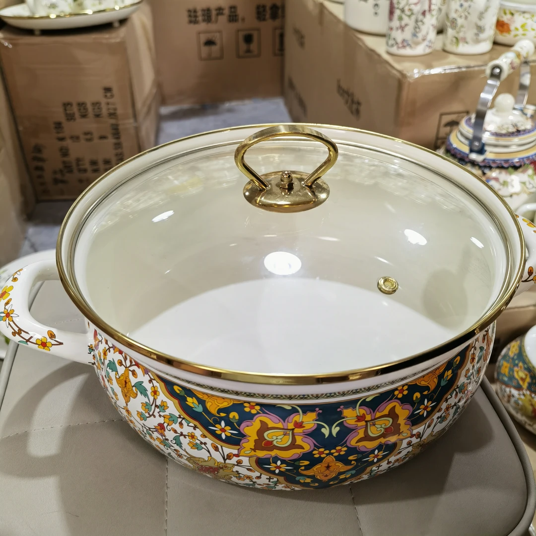 26厘米防溢珐琅搪瓷海鲜锅俄罗斯花