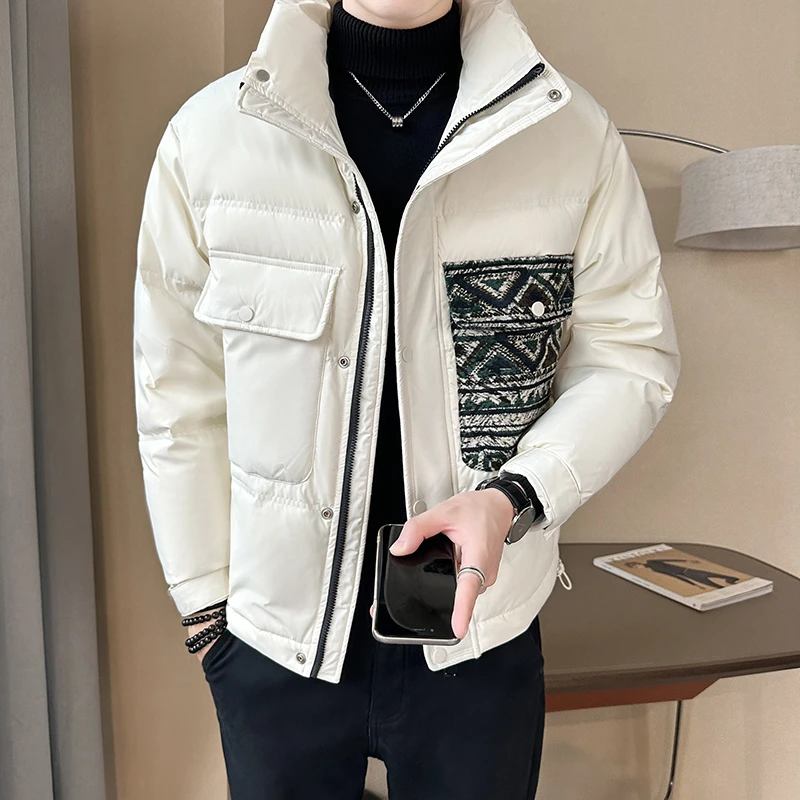 立领羽绒服男短款冬季2023新款设计感潮牌潮流韩版加厚外套男冬天