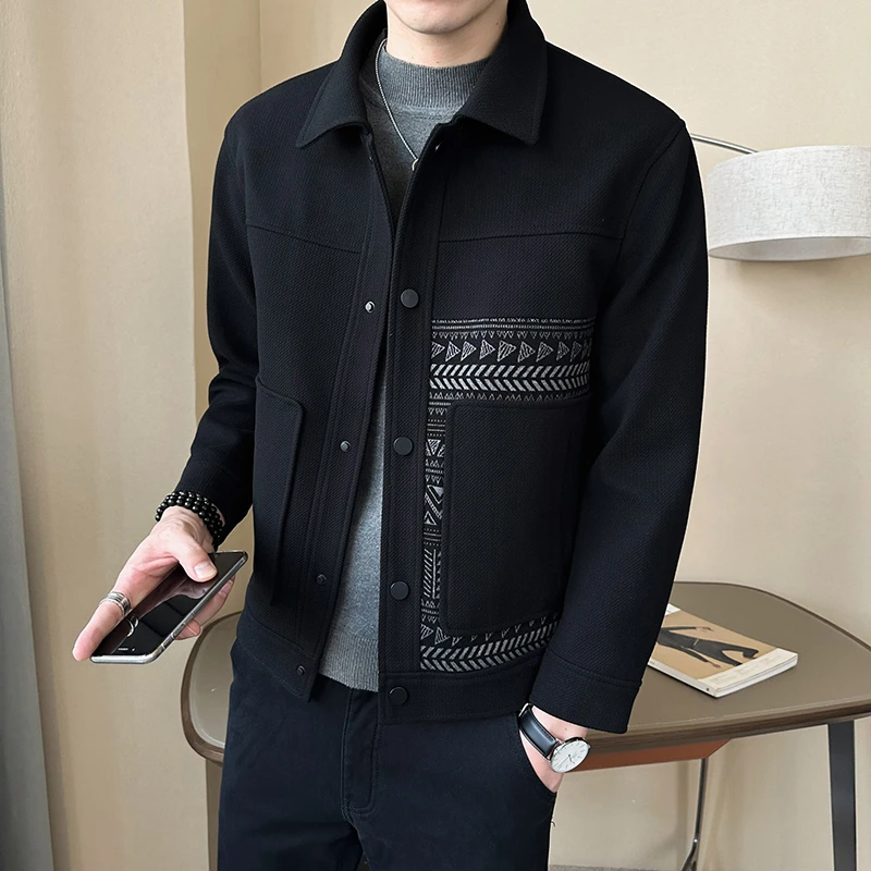 高端毛呢外套男短款百搭2024新款高级感潮流潮牌痞帅修身男士夹克