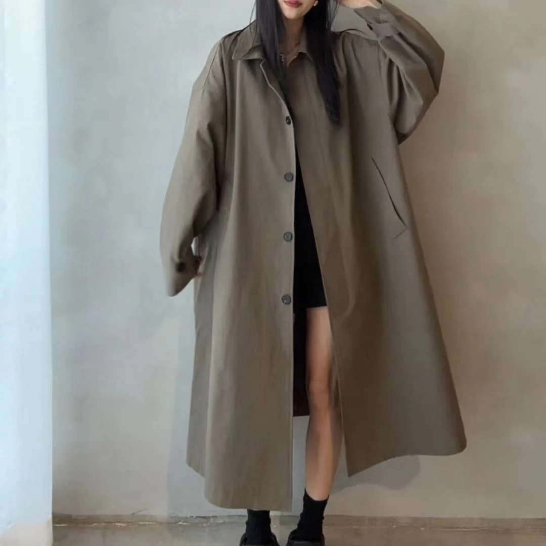 韩国新款春秋风衣长款宽松休闲百搭时尚外套