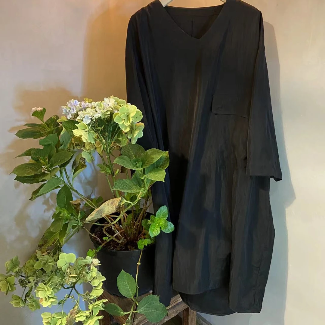 韩国宽松连衣裙气质百搭休闲黑色时尚纯色长款夏季