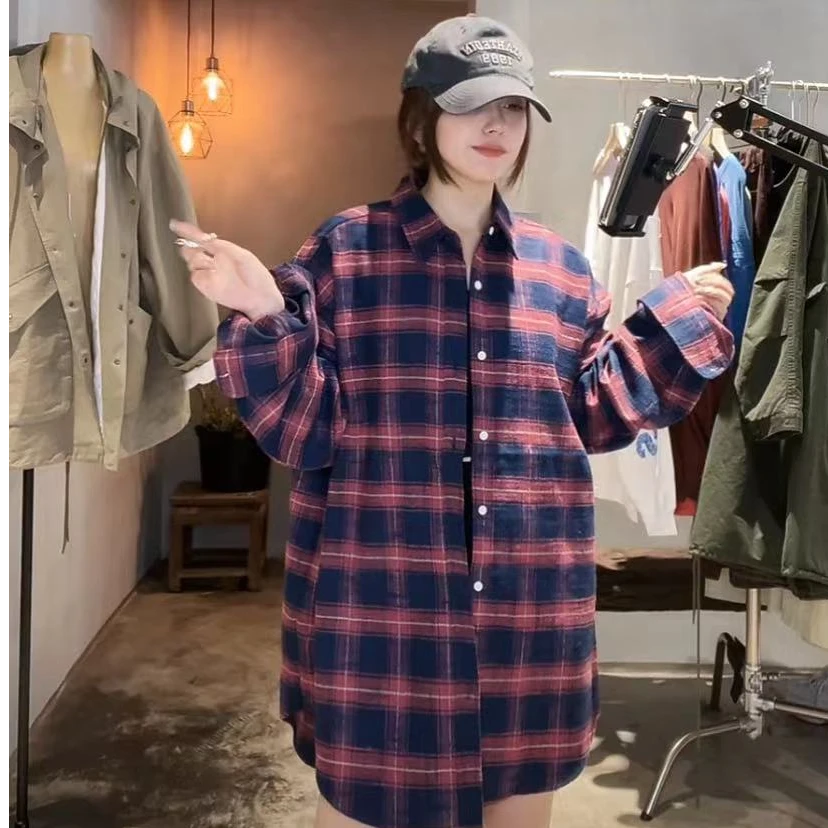 韩国早秋格子衬衫春秋长袖时尚休闲百搭女士格纹秋冬