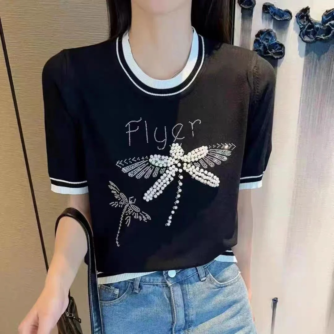 （穿到160斤）胖MM显瘦宽松大码针织短袖休闲百搭甜美镂空上衣