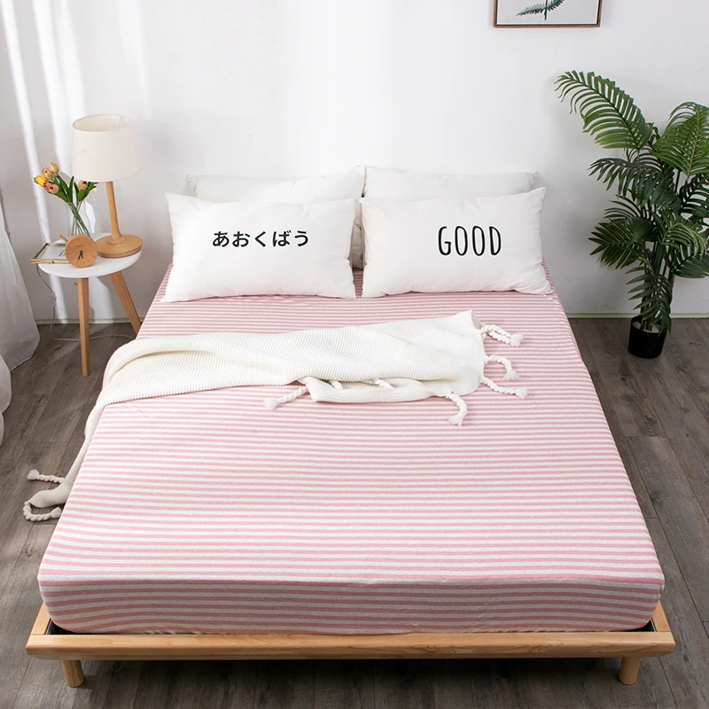 色纺纱针织条纹床笠透气加厚幼儿园单人学生宿舍