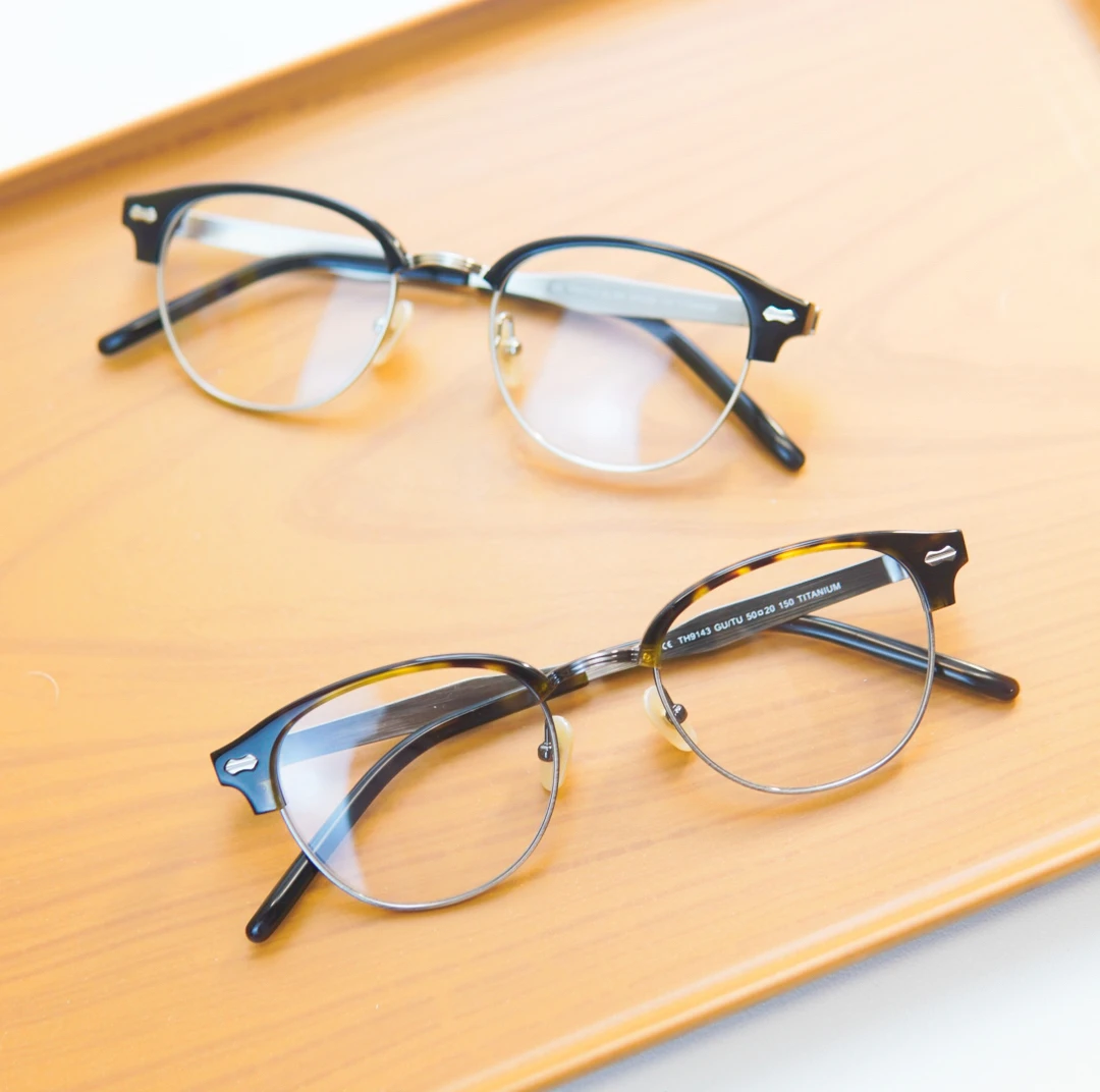 大古自制 手工复古眉线半框眼镜框男纯钛近视眼镜框架配防蓝光