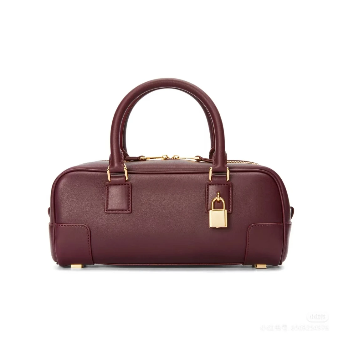 设计款新款牛皮高级感复古轻奢手提波士顿保龄球女包