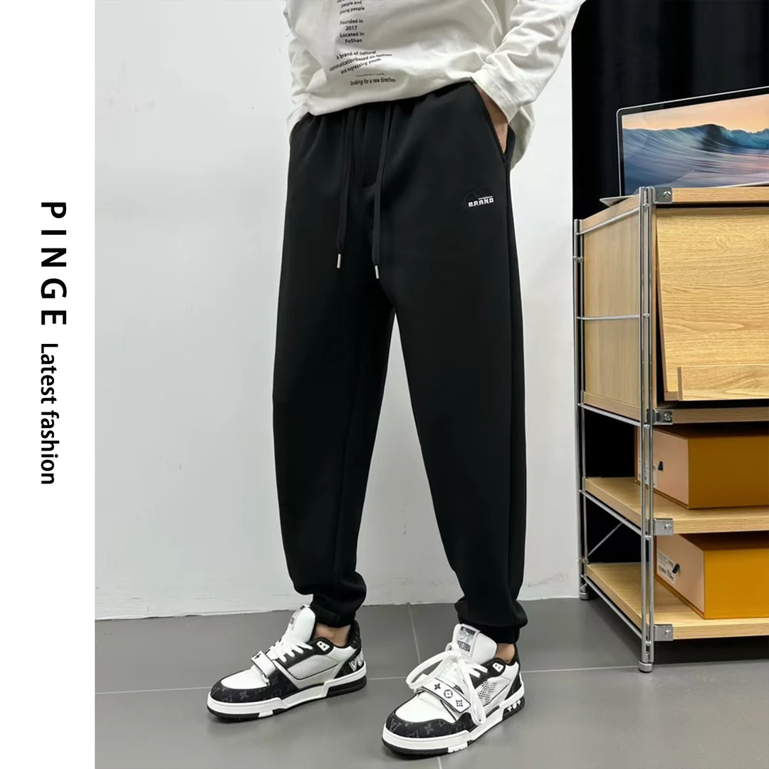 PINGE秋冬加绒运动裤休闲冬季加绒男士裤子休闲裤简约大气松紧口