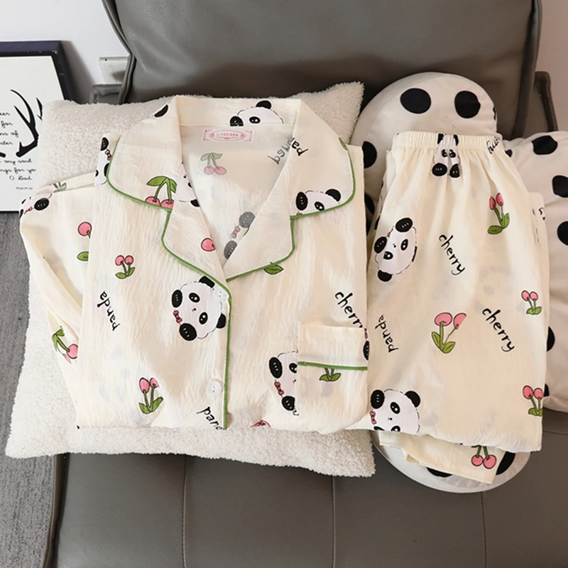 【长袖长裤】熊猫秋冬季新款舒适睡衣女套装宽松休闲家居服两件套