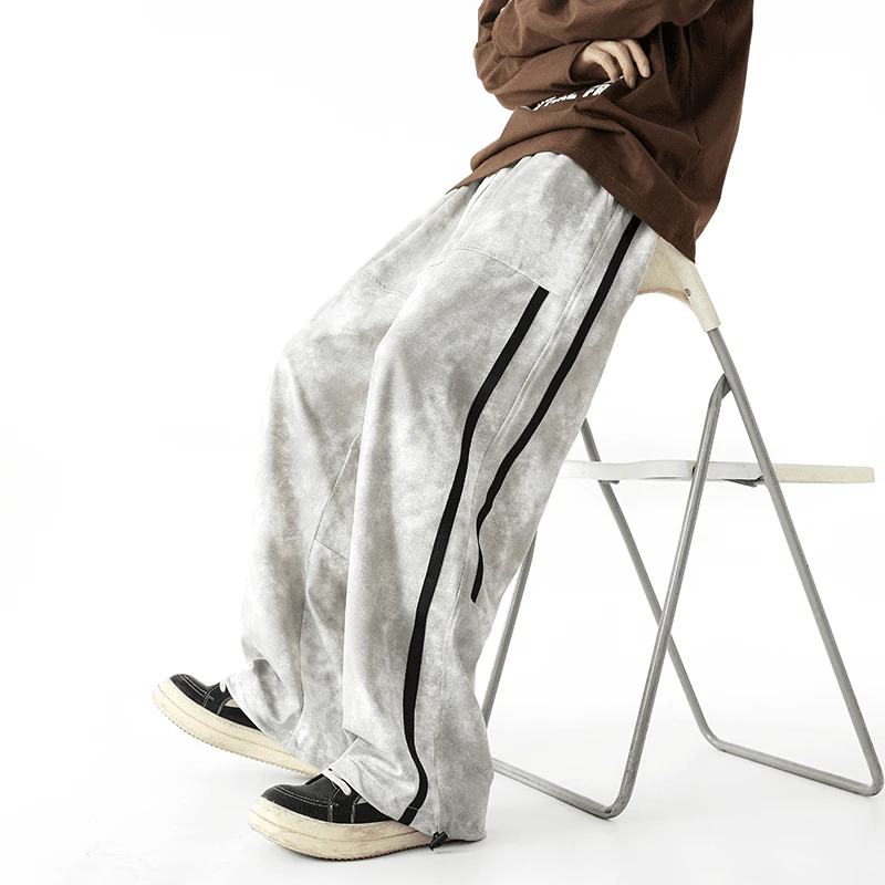 美式条纹休闲裤男士潮牌宽松垂感直筒裤子男生春秋百搭阔版运动裤