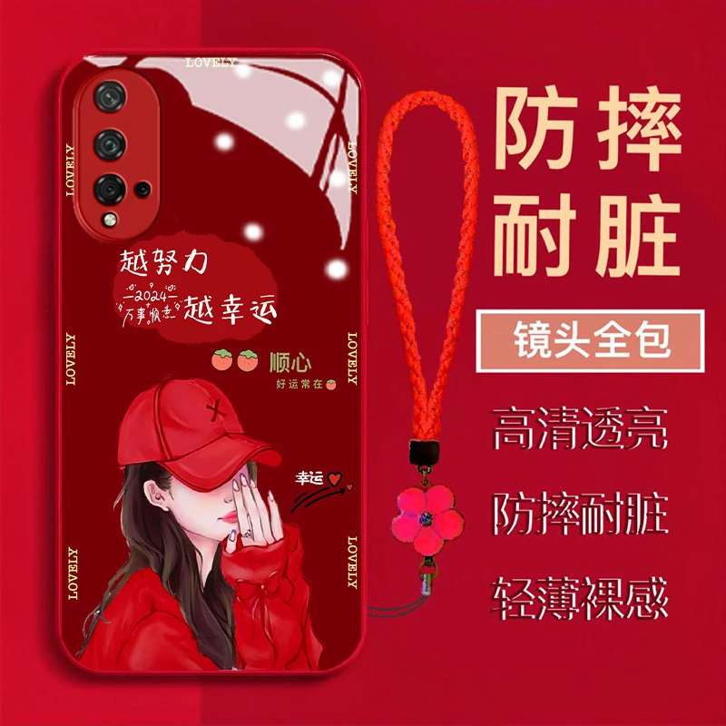 【华为NOVA5/NOVA5PRO】万事顺心女孩金漆钢化玻璃全包防摔壳