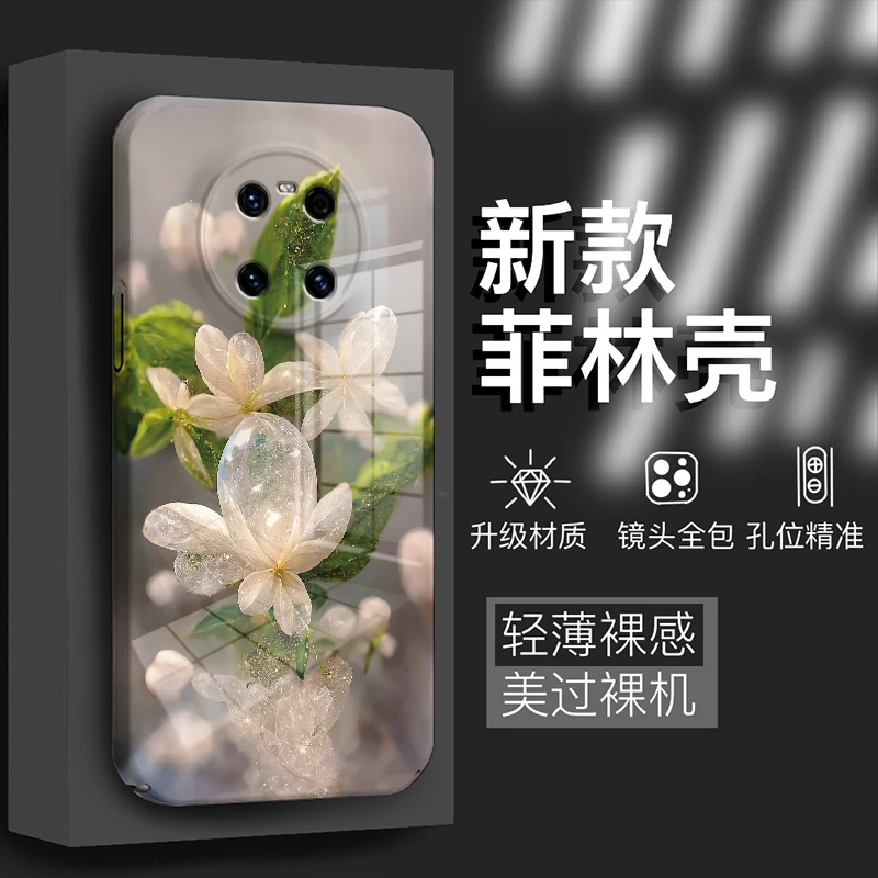 华为Mate40Pro/Mate40EPro轻奢质感晶透花朵新款菲林壳全包手机壳