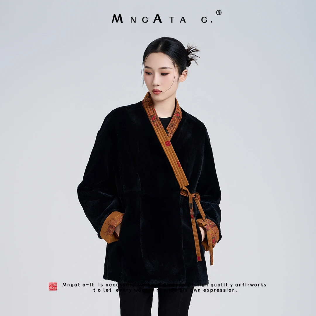 MNGATA G.宫小妍【唐宫的诗】秋冬獭兔双面双穿香云纱外套X280326