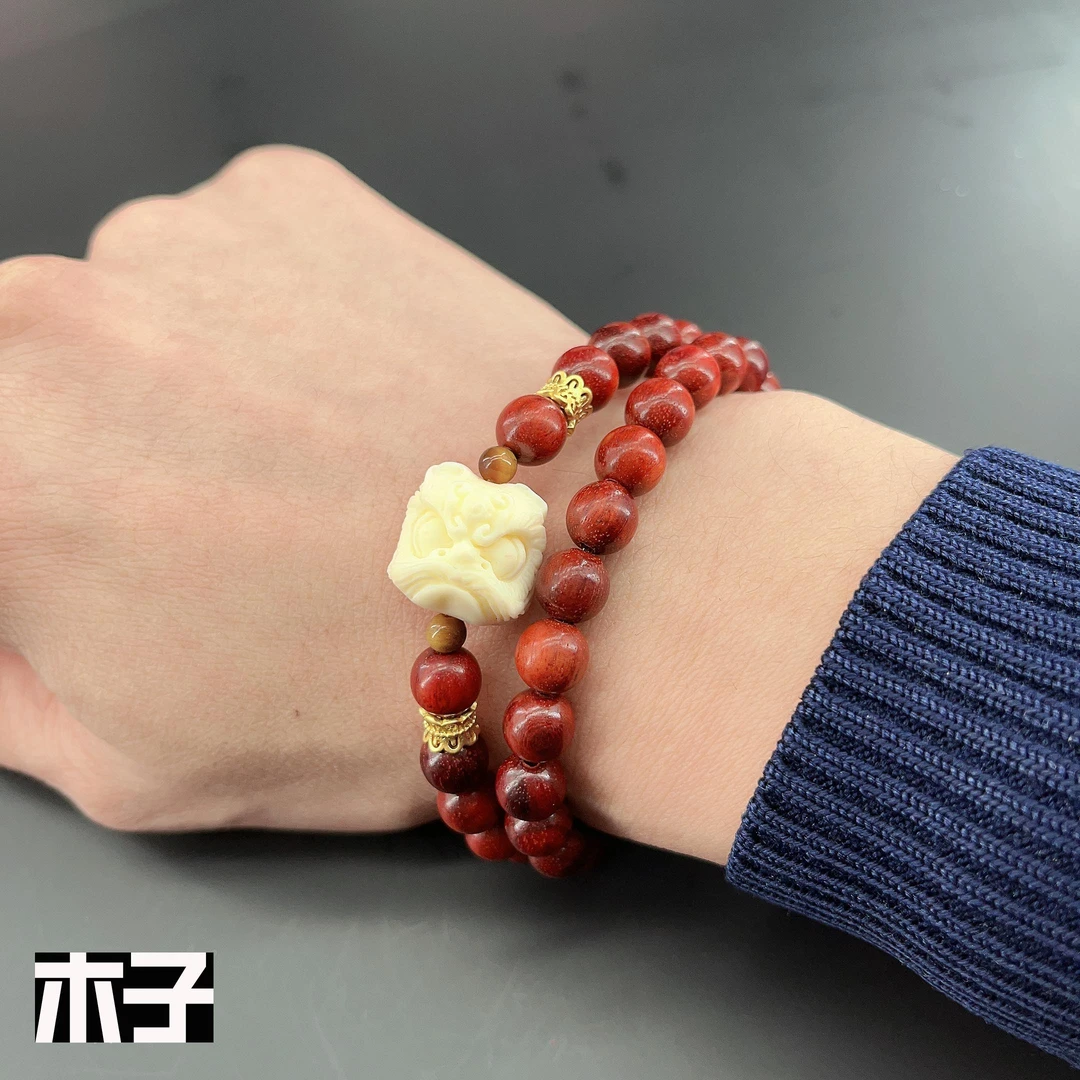 非金属木质手链 木木手串男女檀木佛珠diy珠珠醒狮男女款国潮手串