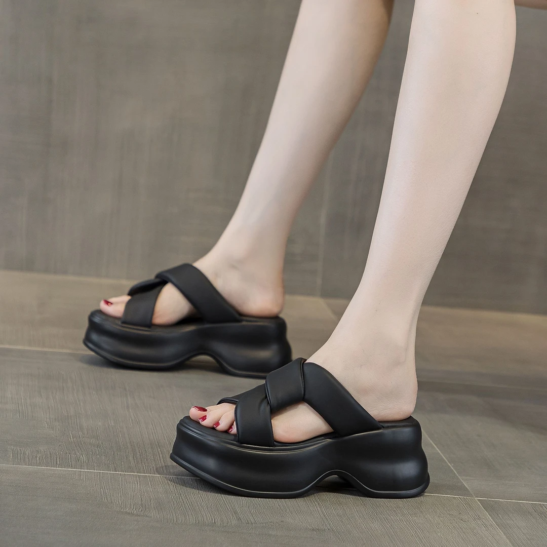 时尚夏季外穿厚底露趾高跟坡跟网红百搭凉鞋舒适休闲软底