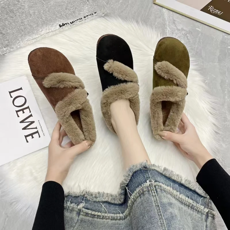 【反绒皮兔毛】反绒牛皮舒适百搭平底鞋时尚牛筋底防滑一脚蹬休闲鞋