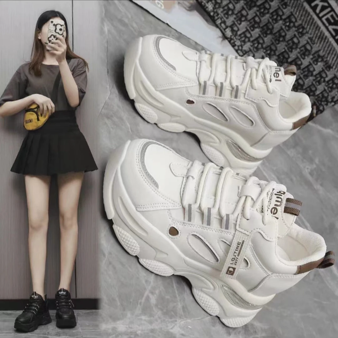 2024年早秋新款内增高小白鞋透气休闲鞋时尚运动鞋显瘦老爹鞋女