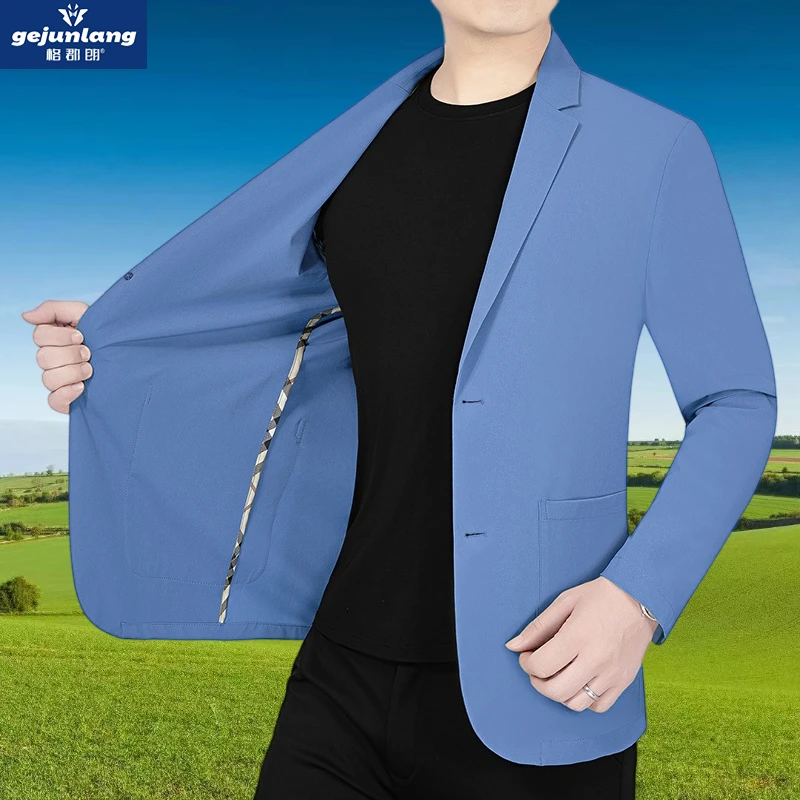 2024春夏男士薄款防晒西服四面微弹免烫抗皱薄款西装单层夹克外套