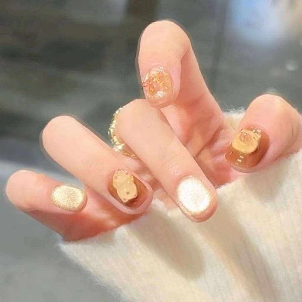 【卡皮巴拉】野世手工穿戴甲 金色猫眼细闪 呆萌立体卡皮巴拉配饰