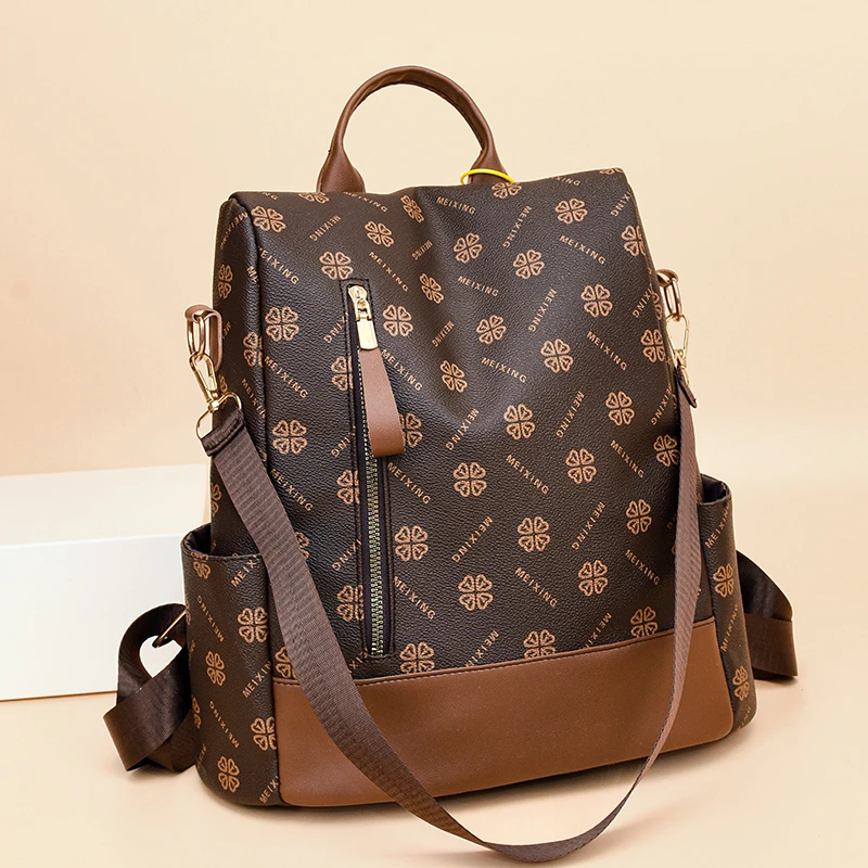 米琦袋鼠女士洋气百搭旅行双肩包2025新款时尚休闲简约大容量背包