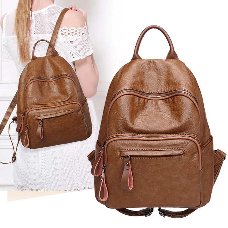 专柜双肩包女包2025新款时尚简约百搭大容量休闲质感女式软皮背包