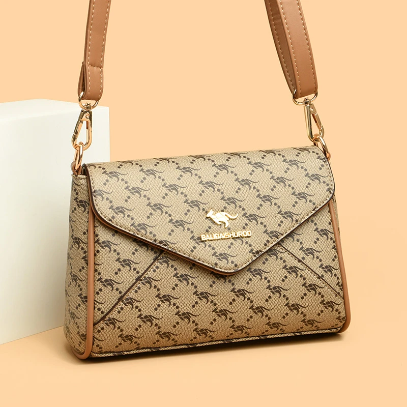 米琦袋鼠品牌2025新款百搭斜挎包中老年单肩包软皮妈妈包手拎女包