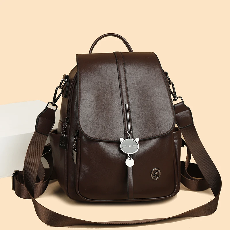 米琦袋鼠品牌专柜女士简约软皮双肩包2025秋冬新款高级感时尚背包