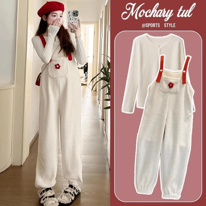 孕妇背带裤秋装新款小个子洋气时尚孕妈妈时髦秋冬两件套