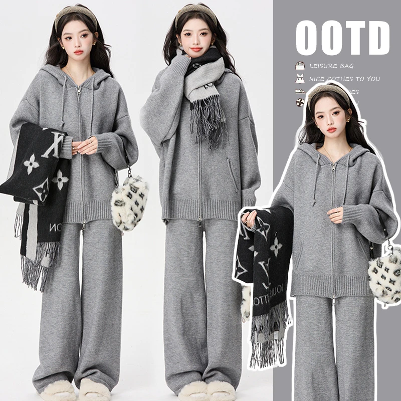 韩版显瘦孕妇装洋气秋冬网时尚毛衣休闲款时尚孕妈毛衣宽松两件套