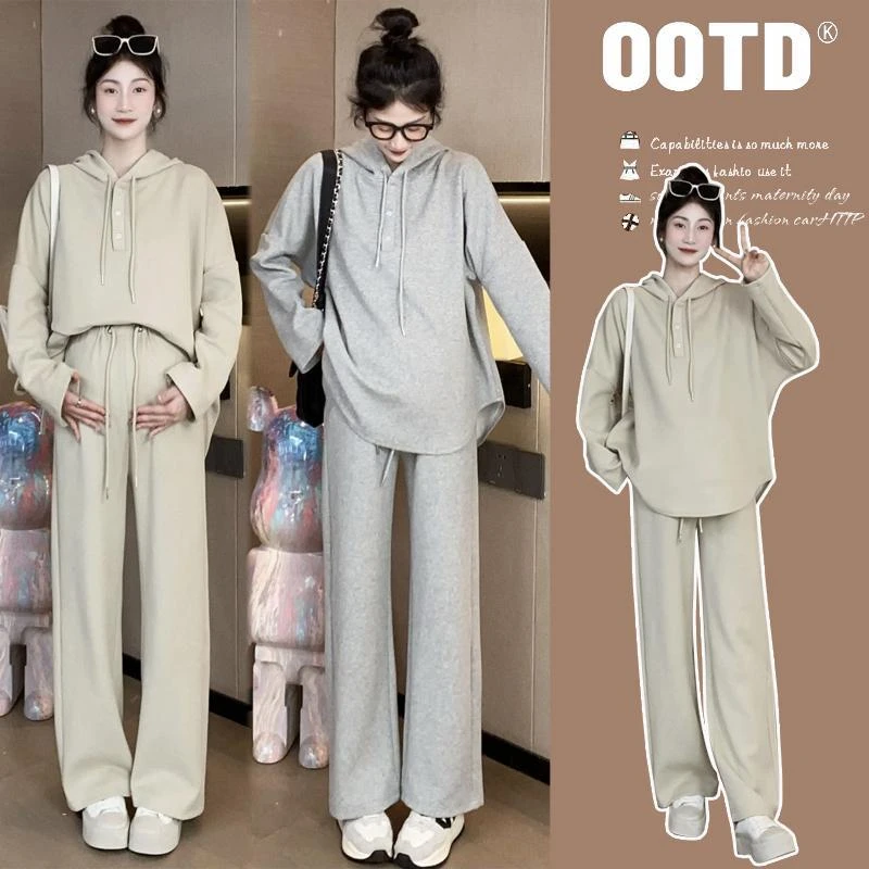 2024孕妇套装新品孕妇卫衣休闲阔腿长裤运动套装两件套