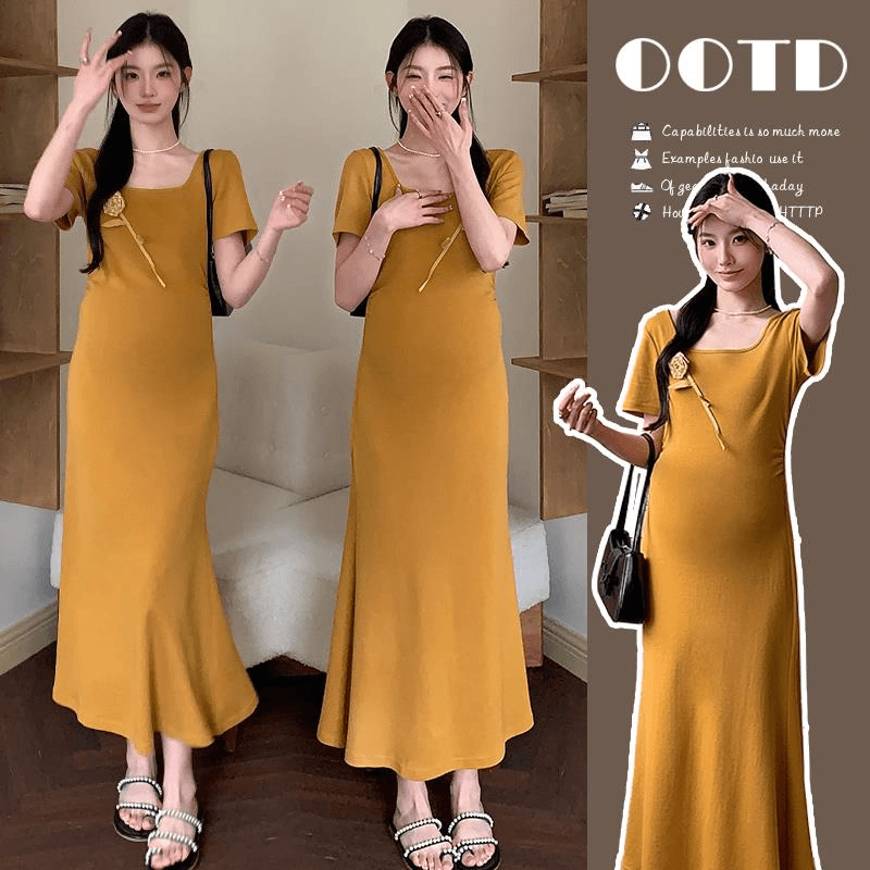 孕妇装夏款2024新款时尚法式花朵连衣裙短袖大码夏天裙子洋气时髦