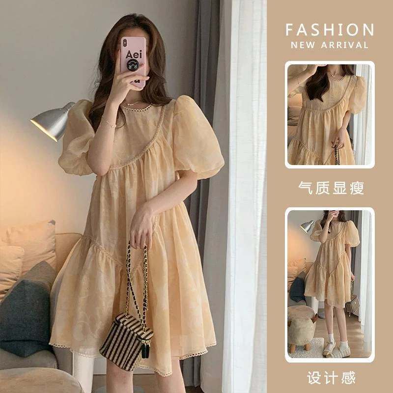 孕妇连衣裙夏装外穿时尚网红款高级感宽松型字裙套头大码女装潮