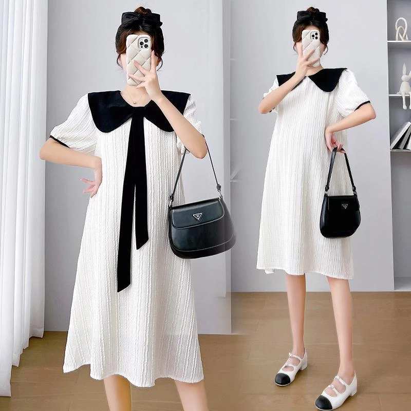 孕妇连衣裙夏款2024新款娃娃领夏装小个子大码宽松两穿夏季裙子女