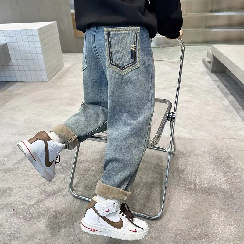 【银花】童装男童加绒加厚牛仔裤儿童冬季秋冬款保暖韩版宽松中大童