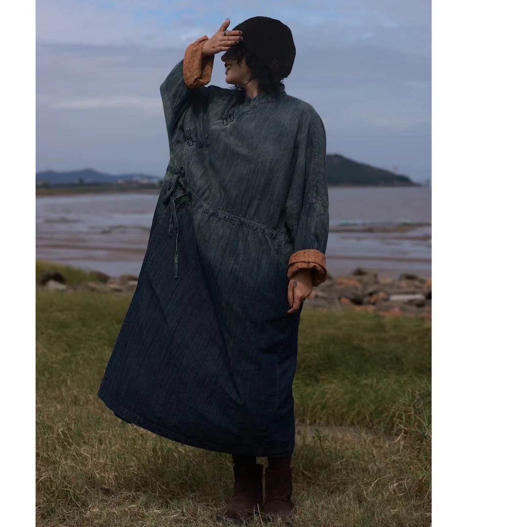 西子分享 3229 古蘭木 石墨 新中式 中国风 中长款 【牛仔长袍】