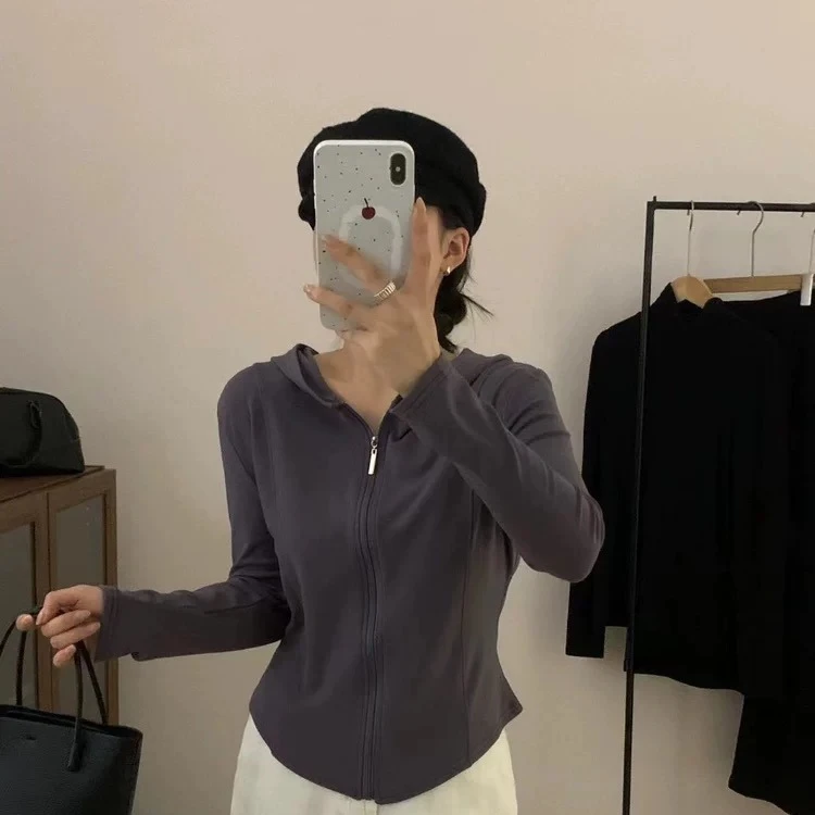 【青苍】CCC11293秋季新款显瘦百搭减龄鱼骨纹连帽小开衫